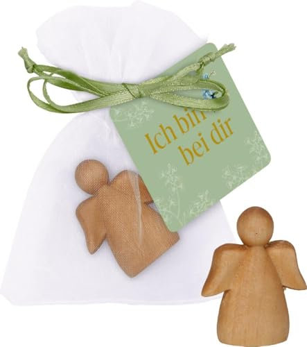 Holzengelchen – Ich bin bei dir: Kleines Holzengelchen im Beutel: ein einfühlsames Trauergeschenk, Trostspender, Trauerbewältigung, Mutmacher