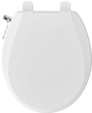 Clirass Bidet Toilet Seat, Soft Close Round Toilet Seat, Button control Feminine/Posterior Wash Switch, Knob Control Water Pressure,White Bidet Seat Attachment with Brass inlet