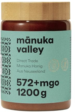 MANUKA VALLEY – Manuka Honig mit 572+ MGO im Glas. 1.200 g. Laborgeprüft und zertifiziert – 100 % natürlicher Manuka-Honig aus Neuseeland. Karamelliger Manukahonig mit feinem, erdigem Nachgeschmack
