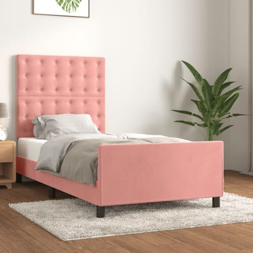 Cadre de lit avec tête de lit Rose 90x190 cm Velours,Cadre de lit avec tête de lit capitonnée en velours Parfait pour une chambre confortable et élégante Chambre à coucher, Lits et cadres de lit