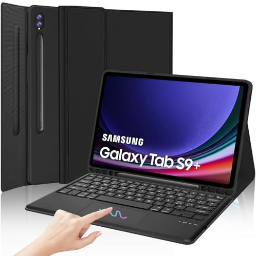 IVEOPPE Tastiera Samsung Galaxy Tab S9 Fe Plus12.4 2023 con Touchpad, Cover Tastiera Samsung tab S9 Plus, Tastiera Italiano Trackpad Bluetooth Rimovibile per Galaxy Tab S9FE+/S9+, Nero