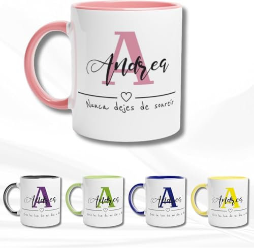 TAZALAND | Taza PERSONALIZADA | Con Inicial y Nombre | 350 ml | Apta para Microondas | Taza Personalizada a Todo Color (360º alrededor de la Taza) | Ideal para Familiares o Amigos (ROSA)