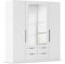 Rauch Möbel Belfast Kleiderschrank, Schrank, Garderobe, Organizer, 4-türig, mit Spiegel, 4 Schubladen für mehr Stauraum, Farbe Weiß, Kurze Griffleisten Grau metallic, 181x197x54cm
