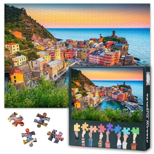 Jigsaw Puzzles for Adults 1000 Cinque Terre Italy, Difficult Challenging Puzzles for Adults Cityscape Art, Family Educational Game & Unique Living Room Decor Gift (27.5x19.7)