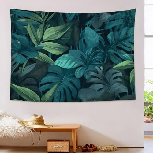 Tapices de Monstera Tropical, 180x230cm Tapiz Pared Paisaje Natural, Tapiz de Psicodélico, Decoración de Tapices de Pared de Turquesa, para Habitación, Dormitorio, Salapareo Playa