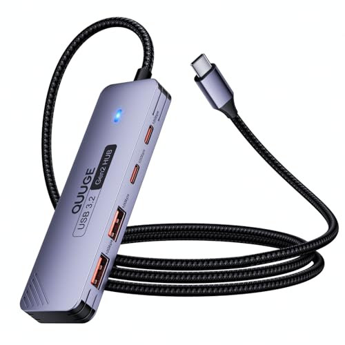 QUUGE 10Gbps Hub USB C 3.2 Gen2 vers 4 Data Ports 2A2C, Adaptateur Multiport USB C Câble 100CM, Hub USB pour PC Compatible avec MacBook Air/Pro, iPhone 16/15 Série, Mac Mini M4, Surface, Dell, HP