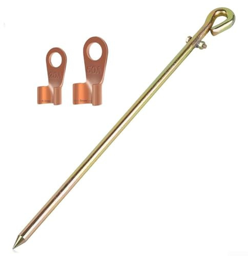 Kit di messa a terra per installazioni di generatori e satelliti con asta in acciaio rivestito di rame e filo flessibile isolato, include alette da 20 A e 50 A (1 pezzo)