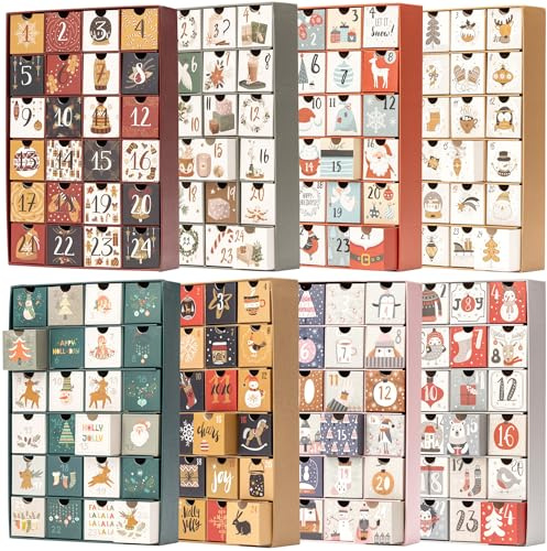 Fill Your Own Advent Calendar 24 Days Reusable 1-24 Empty Drawers for Christmas Countdown (Cerise)