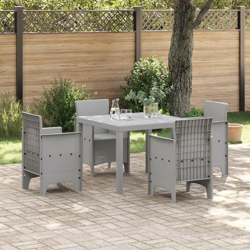 HEFZGDB Moderner quadratischer Terrassentisch Hellgrau 100x100x73 cm aus Poly Rattan mit wetterfester Kunststoff Konstruktion für Garten Balkon Outdoorbereich Platz für Vier Personen