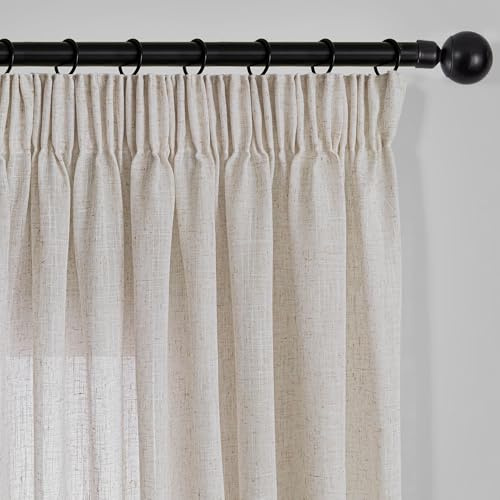 Vorhänge 250cm Lang Kräuselband Beige-Leinen Natur Gardinen Schienensystem Wohnzimmer Modern Landhaus Schrank Schlafzimmer Vorhang mit Haken Halbtransparent Lichtdurchlässig Gardine Boho Deko 2er set