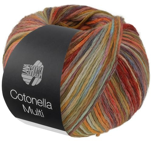 LANA GROSSA Cotonella Multi | Weiches, bedrucktes Kettengarn aus unmercerisierter Pima Baumwolle mit kleinen Glanzlichtern | 75% Baumwolle & 25% Polyacryl | 100g Wolle, Stricken | 270m Garn FB 109