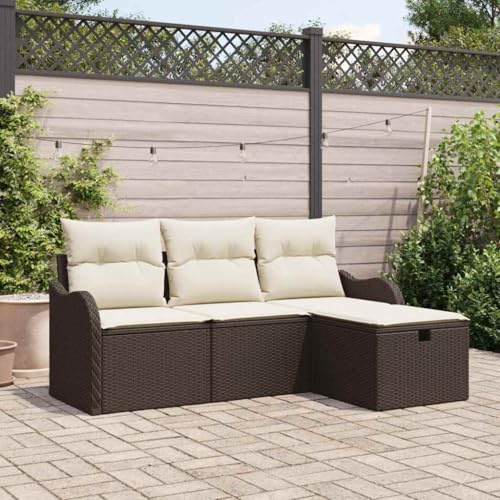 Mimdixy Lounge Möbel Eckbankgruppe,Garten-Sofa-Set 4 pcs Braun und Creme 176 x 117 x 85 cm