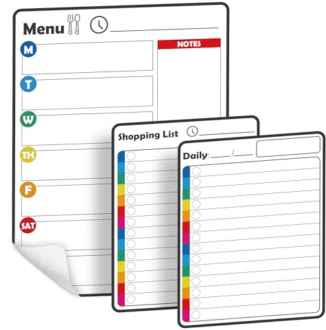 Non-Magnetic Dry Eraser Meal Planner – Fridge Calendar | Weekly Menu Board, Shopping List & Daily, Whiteboard Calendar for Fridge, Wall, Glass, Door, Family Schedule
