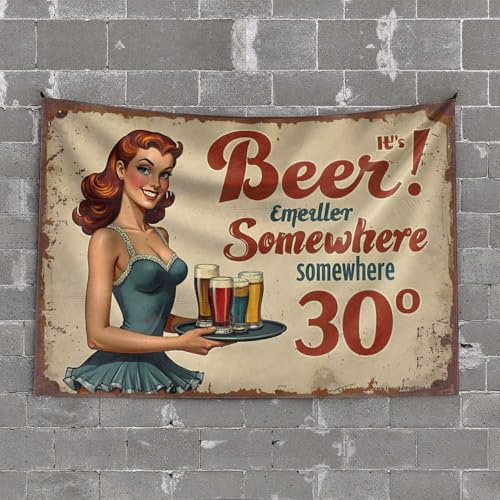 Garagendekoration für Männer, Vintage-Bierwerbung: It's Beer! Emuller Somewhere, Somewh Tapisserie, Schlafzimmer-Türdekoration, ästhetische Dekoration (100 x 150 cm)