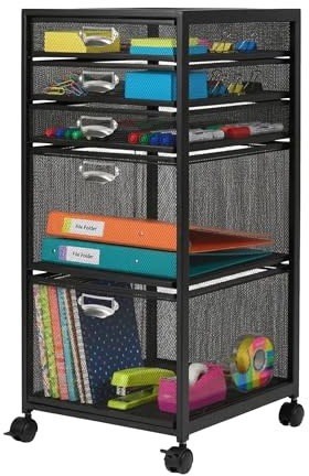 Relaxdays Rollcontainer, 2 Schubladen, Mesh-Design, HxBxT: 59 x 27,5 x 35 cm, Schreibtischcontainer auf Rollen, schwarz