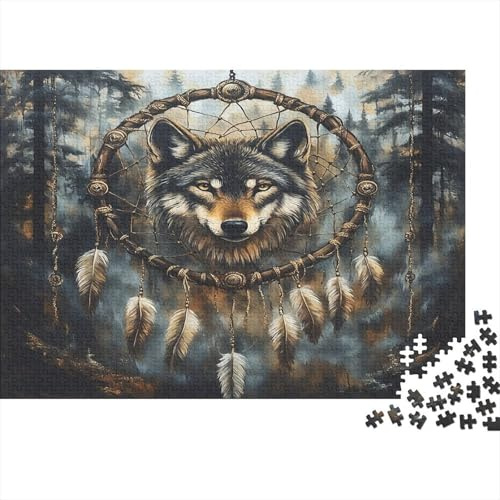 Traumfänger Wolf 1000 Teile Papier Puzzle Waldmotiv für Erwachsene Dickes umweltfreundliches Papier Bildung Wanddekoration 38x26cm/1000pcs