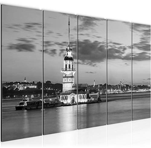 Runa Art Wandbild XXL Istanbul Türkei Wohnzimmer Schlafzimmer 200 x 80 cm Schwarz Weiss 5 Teilig - Made in Germany - 604855c