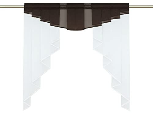 HongYa transparenter Voile Scheibengardine Tunnelzug Kurzstore Küche Kleinfenster Gardine H/B 145/140 cm Braun