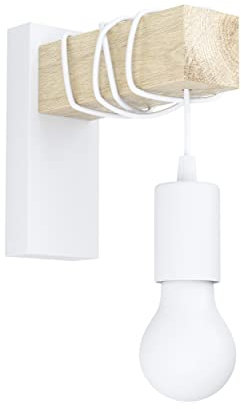 EGLO Wandlampe Townshend, 1 flammige Vintage Wandleuchte im Industrial Design, Retro Lampe aus Stahl und Holz, Farbe: Weiß, braun, Fassung: E27