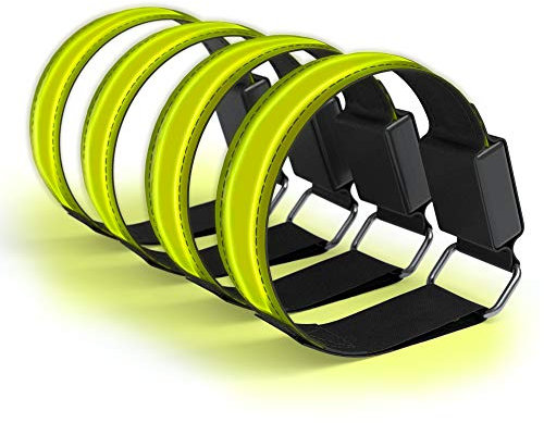 EAZY CASE 4 x LED Armband - Klettarmband mit 3 verschiedenen Modi I Leuchtarmband zur besseren Sichtbarkeit beim Joggen, Radfahren, Reflektor ideal für Kinder und Aktivitäten in der Dunkelheit, Gelb