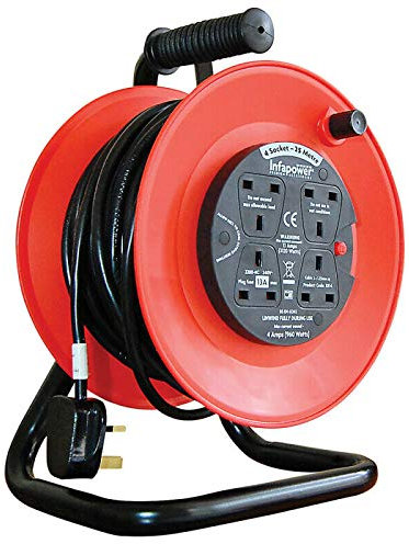 Infopower New! 230V 25m 13A 4 Way Gang Socket Extension Cable Reel Electrical Lead