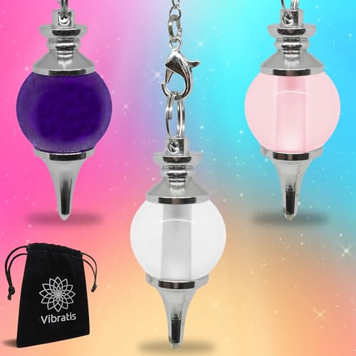 Vibratis - Lote de 3 Péndulos de Adivinación de Radiestesia de Cristal de Roca, Cuarzo Rosa y Amatista [Satisfacción o Reembolso DE POR VIDA]