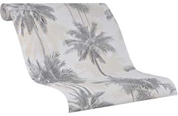 marburg Tapete Weiß Beige Illustration Palme Baum Bäume Kollektion Giulia Made in Germany 10,05 x 0,53m Novamur 82206