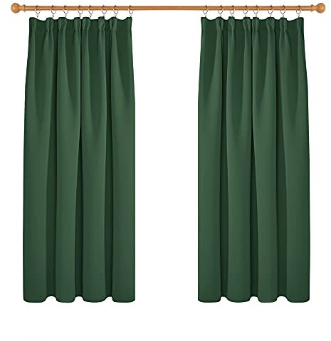 Deconovo Vorhang Verdunkelungsvorhang Kräuselband Gardinen Wohnzimmer Blickdicht Vorhang Kälteschutz Vorhänge, 138x117 cm(HöhexBreite), Waldgrün, 2er Set