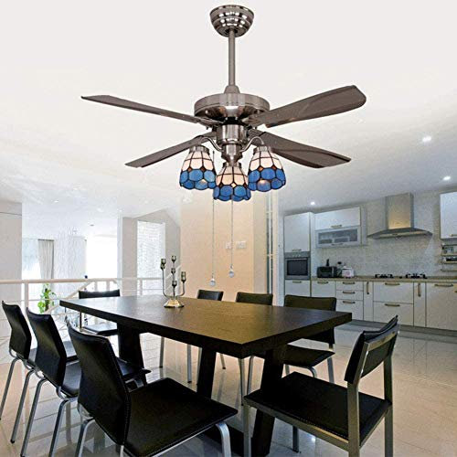Antiguo Ventilador De Techo De Luz con Control De Araña De Estilo Tiffany De Ventilador De Techo Decorativo Eléctrico A Distancia, Salón,Una