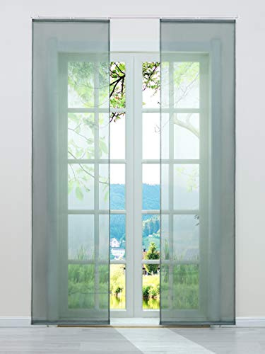 ESLIR Schiebegardinen Voile Flächenvorhänge Set 2er Klettband Grau 57x225 | Schiebevorhang, Fenstergardinen, Gardinen für Schienensystem, mit Klettschiene, Vorhang Transparent, Uni Schals, 2 Stück