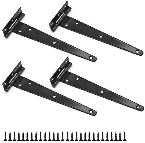 D-Orange 4 Piezas Bisagra en Forma de T 8 Pulgadas Bisagra en T Negra Bisagras Puertas Madera con 28 Tornillos para Puerta de Granero, Cobertizo, Jardín, 200mm