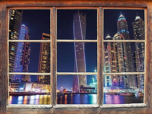 KAIASH 3D Wandsticker Möbel Dubai Burj al Arab Fenster 3D Wandsticker Wanddekoration 3D Wandaufkleber Wandtattoo 92x62cm