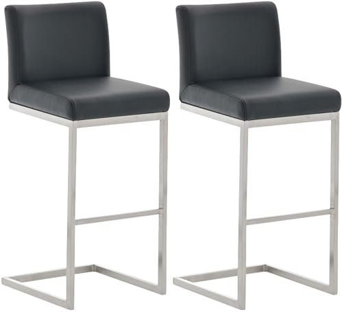CLP 2er Set Barhocker Paros I Freischwinger Barstuhl I Kunstleder-Bezug I Edelstahl-Gestell, Farbe:schwarz