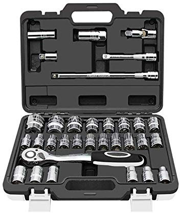 Coffret Douilles 1/2 et Cliquet Mallette à Outils 32 pièces Chrome Vanadium pour Bricolage
