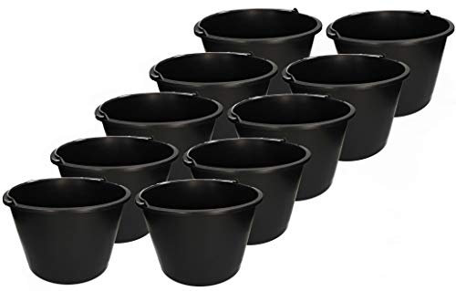 KOTARBAU 10er Set Baueimer 20L aus Kunststoff Putzeimer Mörteleimer Zementeimer Wassereimer Garteneimer Kunststoff-Eimer Schwarz