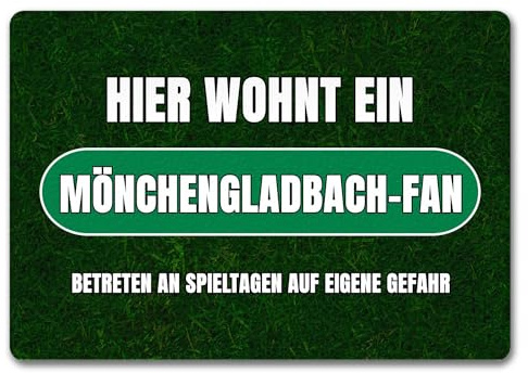 speecheese Hier wohnt EIN Mönchengladbach-Fan Fußmatte in 35x50 cm ohne Rand mit Rasenmotiv Sportfan Mönchengladbach Sport Deutschland Kult