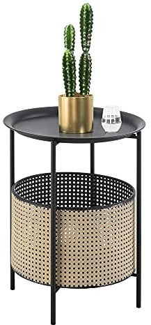 [en.casa] Beistelltisch Beaumont 45x35cm mit abnehmbarem Metallkorb Wohnzimmertisch Kaffeetisch auf Metallgestell Schwarz/Sandfarben