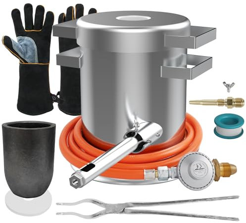 lormuzi 6kg Propane Melting Furnace Deluxe Kit 1400°C/2552°F Quickly Melt Aluminium in 15 Minutes Made of Stainless Steel for Scrap Metal Recycle Melting Copper Aluminum Includes Crucible and Tongs