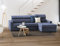 Talamo Italia - Schlafsofa mit Halbinsel Aleandra, drehbares Sofa zum Öffnen, linke Aufbewahrungshalbinsel, schmale Armlehnen, 100 % Made in Italy, 260 x 95 x 85 cm, Blau