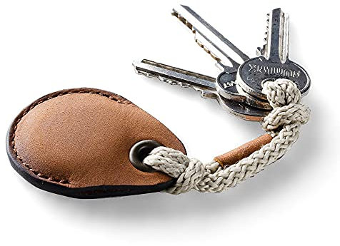 Leder AirTag Schlüsselanhänger, Classic Brown, Anhänger für Apple AirTags, Halter, Etui, Vintage Cover, Koffer GPS Tracker, Air Tag Hülle, Schlüssel Keyring, Schlüsselfinder, Crazy Horse Craft