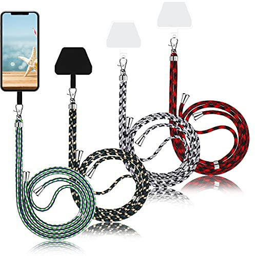 Weewooday 4 Stücke Universale Handy Lanyards mit Einstellbarem Abnehmbarem Nylon Hals Umhängende Lanyard und 4 Stücke Schwarze und Transparente Pads für Meiste Handy (Tarnung Farbserie)