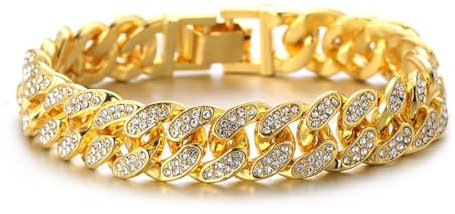 Halukakah Cuban Link Kette für Kinder Jungen Teenager, Goldkette Miami Armband 18cm aus 18k Echtgold Plattiert, mit Handgefassten Labordiamanten, Passend für 8-16 Jahre, mit Geschenkbox