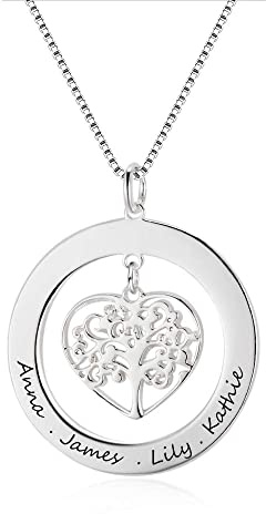 jewelora Collier Personnalisé Prénom Argent Arbre de Vie - Bijoux Cadeau pour Maman, Femme, Fille - Fête des Mères, Noël, Saint-Valentin