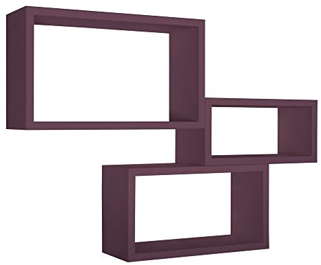 MODULARREDO | Set di 3 Mensole da Muro, Libreria Sospesa e Parete, Viola Melanzana, 45x27, 40x22 e 35x17 cm p15.5, Kit Tasselli Incluso - Made in Italy