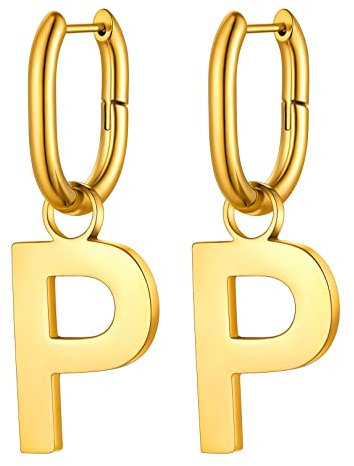 FOCALOOK Damen 316L Edelstahl Ohrringe, Ohrhänger mit Buchstabe P in Gold, Hängende Ohrringe Accessoires für Geliebte/Freundin/Tochter zum Geburtstag/Valentinstag/Weihnachten
