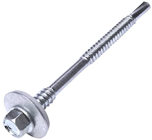 AERZETIX - C57563 - Satz mit 25 selbstbohrenden schrauben Ø5.5x6x90mm für sandwichplatten aus metall auf holz + dichtscheibe EPDM Ø19mm - mit sechskantkopf 8mm - DIN 7504K - aus kohlenstoffstahl