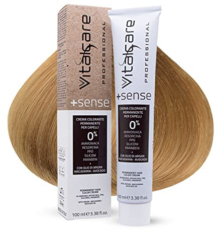 Vitalcare | +Sense - Colorazione Permanente Professionale, Crema Colorante Capelli, Senza Ammoniaca, Resorcina, PPD, Siliconi - Con Olio Di Argan, Macadamia e Avocado, 9/00 Biondo Chiarissimo, 100ml