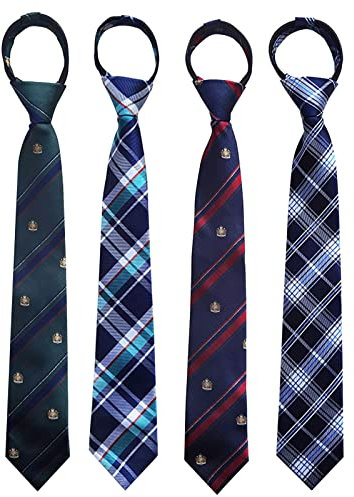 Maeau Cravate Pré Nouée Homme Cravate À Glissière Adulte Cravate Étroite Femme Cravate à Carreaux Vin Rouge Bleu Marine Vert Foncé Cravate École Zip Zippée Formelle Décontractée 4 Pièces 03, 40 x 6 cm