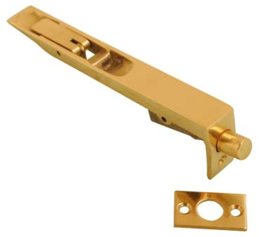 Vibe Flush Bolt 200mm on Brass, Surface Mounted Door Bolt, Sliding Door Lock, Lock Bolts for Securing Internal Doors for Bedrooms, Bathrooms, Storage Units and Cupboards