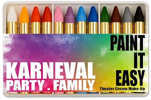 NEU PAINT IT EASY Theater Creme-Make-Up, Kinderschminke, Schminkstifte auf Fettbasis, in Kunststoffbox, 12 Stück